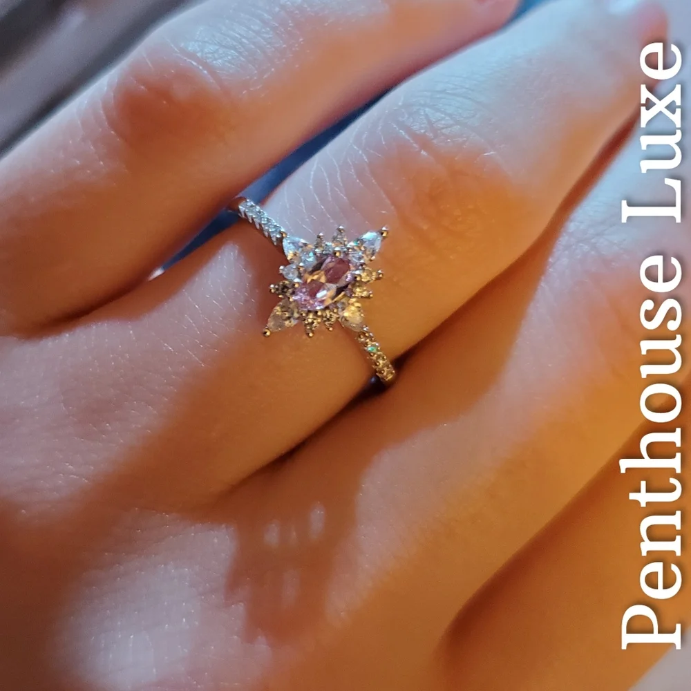 SOLID 925 Sterling Silver Oval Cut Morganite Beryl Ring - Picture 5 of 6